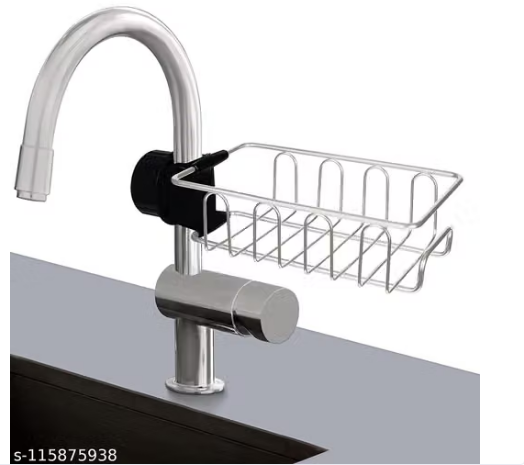 Spinfluencs Stainless Steel Adjusting Multifunctional Over Kitchen Sink Caddy Clamp Faucet Sponge Scrubber Holder Storage Hanging Shelf Draining Bathroom Tap Shampoo Soap Organizer Rack