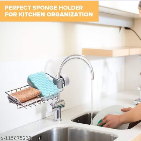 Spinfluencs Stainless Steel Adjusting Multifunctional Over Kitchen Sink Caddy Clamp Faucet Sponge Scrubber Holder Storage Hanging Shelf Draining Bathroom Tap Shampoo Soap Organizer Rack