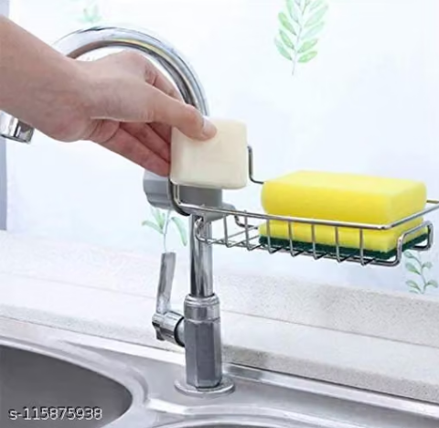 Spinfluencs Stainless Steel Adjusting Multifunctional Over Kitchen Sink Caddy Clamp Faucet Sponge Scrubber Holder Storage Hanging Shelf Draining Bathroom Tap Shampoo Soap Organizer Rack